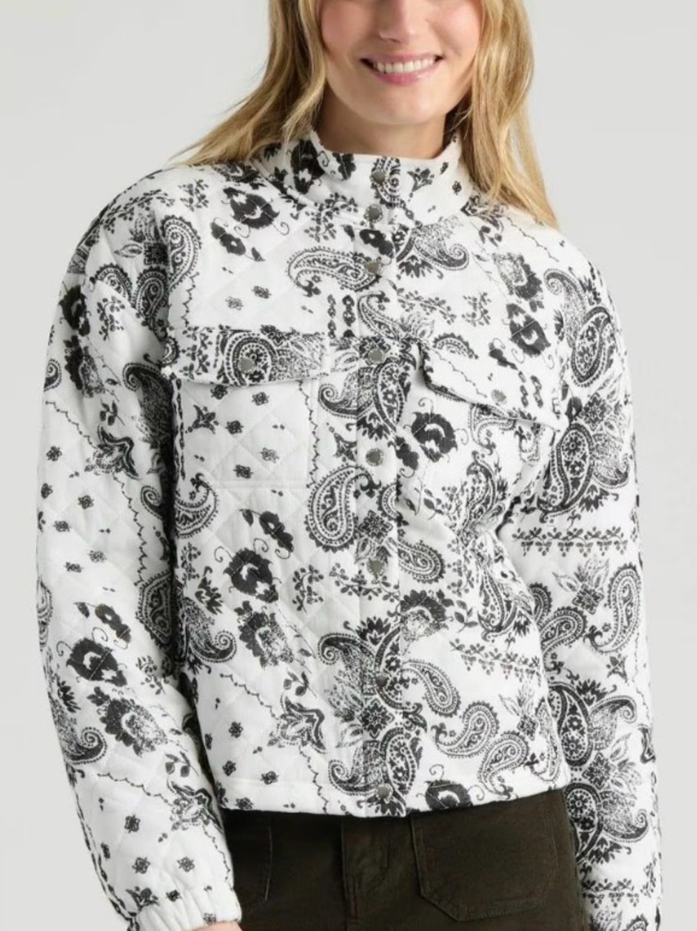 NWT Mexx Black & White Paisley Quilted Bomber Jacket